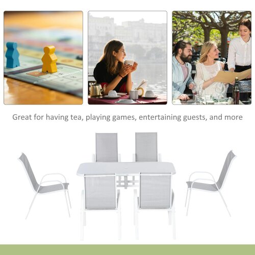 Wyld Haus Niseso 6 Seater with White Metal and Light Grey Mesh Outdoor Dining Set