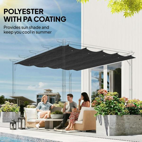 Dark grey retractable pergola canopy top with polyester PA coating