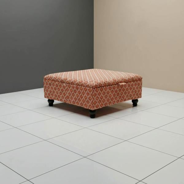 Versatile square storage ottoman used as footrest and seating