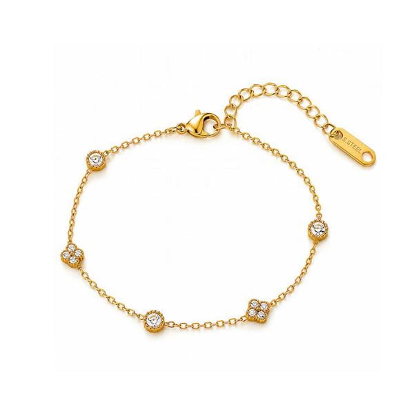 Ava Bracelet - 18K Gold PVD-Plated Cubic Zirconia Clover Bracelet