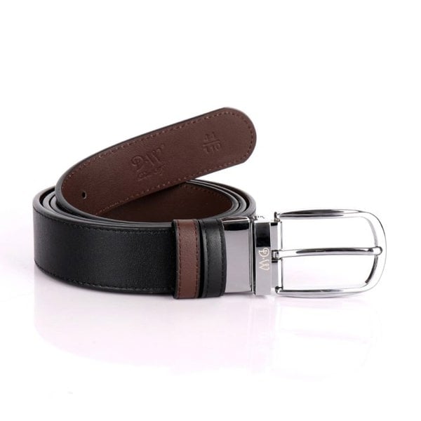 David WeJ Reversible Curved Silver Buckle Belt - Black Brown