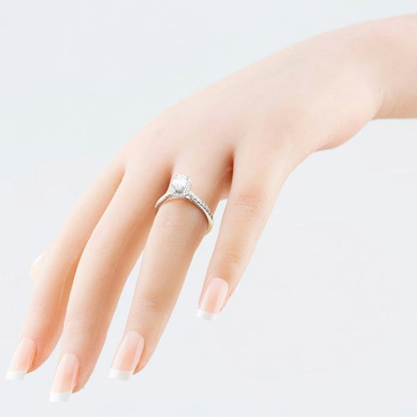 T. H. Baker 9ct White Gold Certified Lab Grown 0.75ct Emerald & Brilliant Cut Diamond Shoulder Set Halo Ring LGR15213-100E (WG)