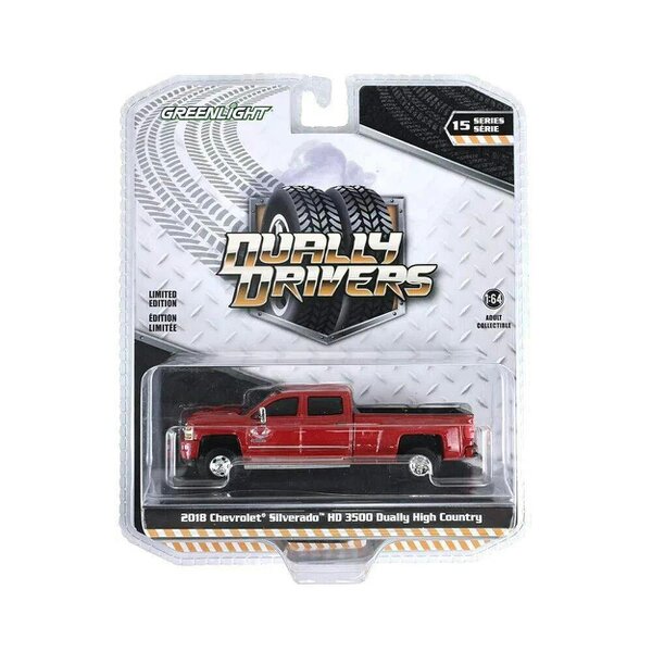 MCSlots 2018 Chevrolet Silverado 3500 HD Dually Red Metallic 1:64 Greenlight 46150D