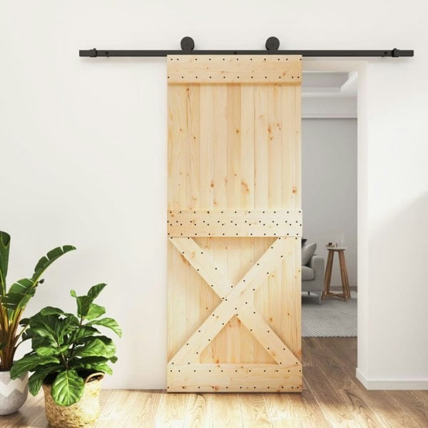 Berkfield Sliding Door with Hardware Set 85x210 cm Solid Wood Pine