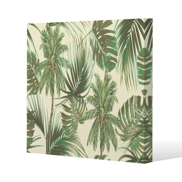 Benjamin Tate Design Tropical Leaves on Yellow Slim Style Canvas Print  30x30cm , 15mm Slim Real wood.