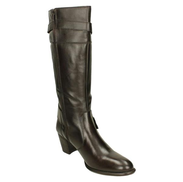 Ladies Damen Stiefel Buckle Detailed Heeled Knee High Boots 2080