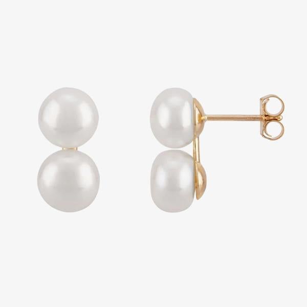 T. H. Baker 9ct Yellow Gold 6.5-7mm Double Pearl Button Stud Earrings EOZ1360SD