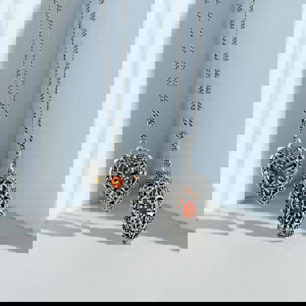 Gemondo Art Nouveau Style Heart Carnelian & Marcasite Locket on Chain in 925 Sterling Silver