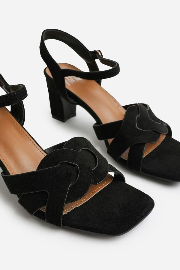 Where's That From Callie Wide Fit Low Block Heel With Braided Detail in Black Suede