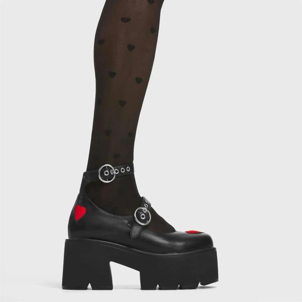 Lamoda Rosey Love Black Red Chunky Mary Jane Shoes Comfortable Trendy
