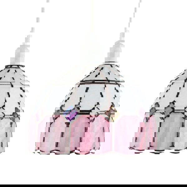 Traditional Soft Pink and Opal White Tiffany Glass Pendant Light Shade Image 1