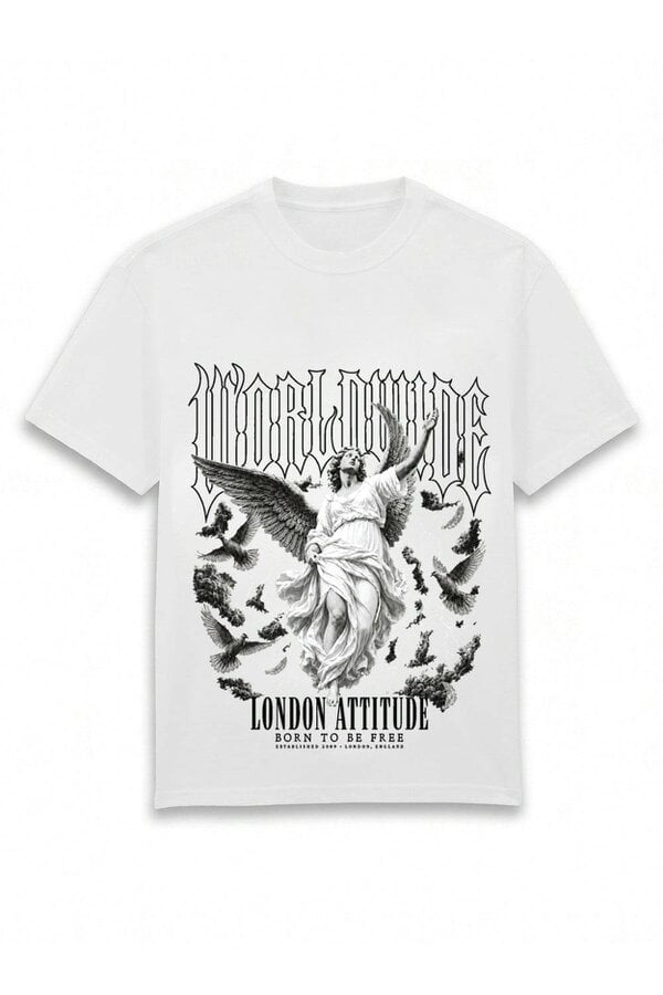 London Attitude Worldwide Angel Oversized Heavyweight Graphic T-Shirt in White