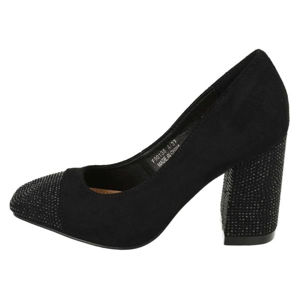 Spot On Ladies Spot On Diamante Heel And Toe Cap Court Shoes  F90138