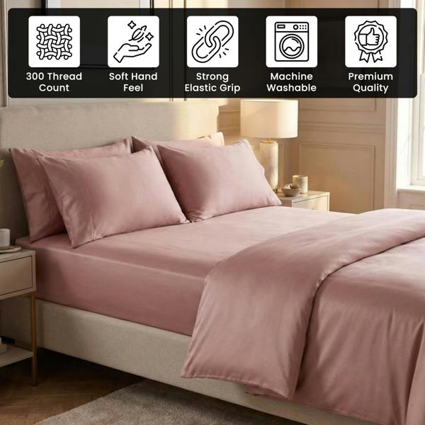 Smart Living 40cm Deep T300 Fitted Sheet Or Pillowcases - Blush Pink