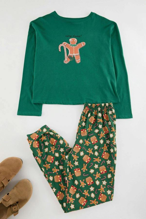 WOVCOR 2-Piece 100% Cotton Christmas Themed Knit Pajama Set