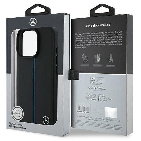 Mercedes MB Blue Line Leather Case with MagSafe for iPhone 16 Pro 6.3" Black - MEHMP16L23RURBK