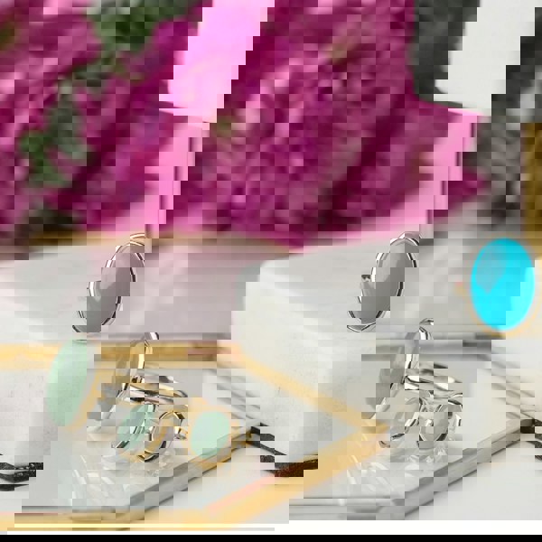 18899 Classic Oval Jade Cabochon Stud Earrings in 9ct Yellow Gold 10x8mm 3