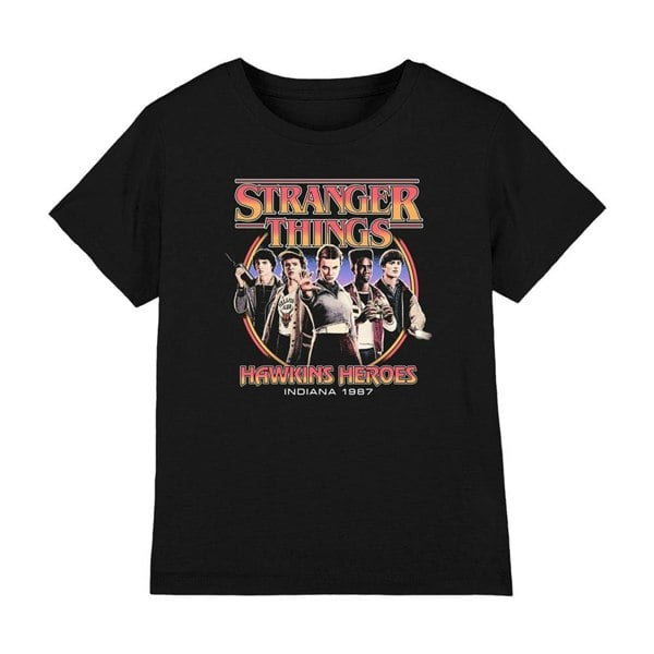 Stranger Things Kids Hawkins Heroes Group 1987 T-Shirt - Black