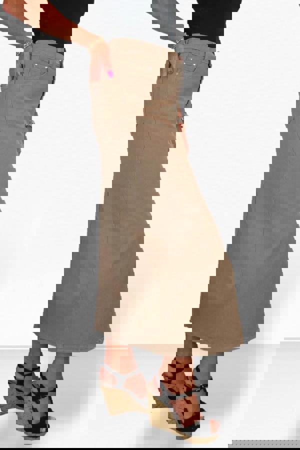 Paulo Due Women's Front Split Maxi Skirt Stretch Twill