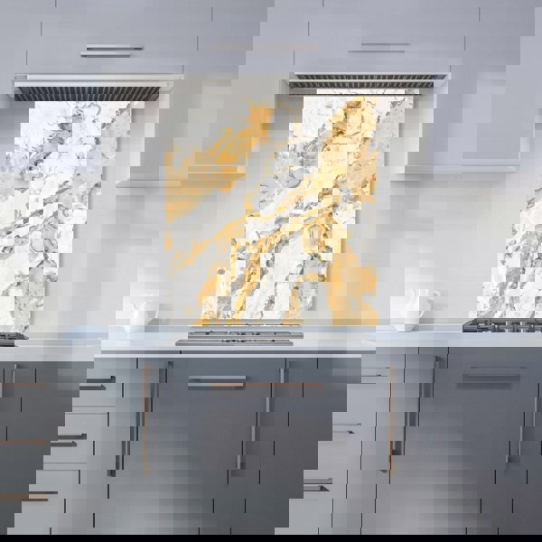 Warren Reed - Designer White And Gold Quartz Effect Kitchen Splashback