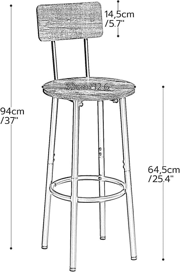 Rafaelo Mobilia Set of 2 Bar Stools with Backrest