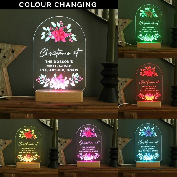 Personalised Memento Company Personalised Christmas Poinsettia Wooden Based LED Light