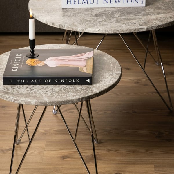 Furniture To Go Prunus Round Side Table with Grey-Brown Marble Top