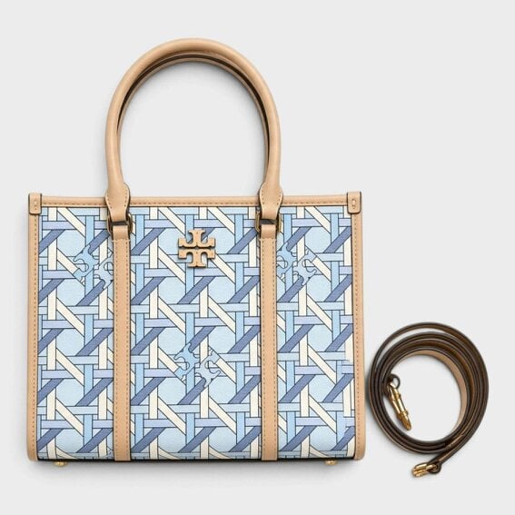 Tory Burch Blake Basketweave Small Tote Blue