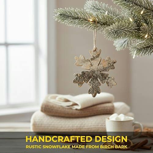 16cm and 20cm Birch Bark Wooden Snowflake Wall Hanging Christmas Decoration Set image 7