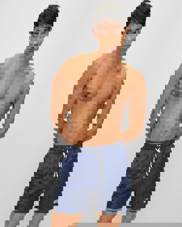 HUGO HAITI Mens Quick-Drying Swim Shorts In Recycled Fabric With Logo NOS - Dark Blue 405 - CHO - Designer Mens Shorts