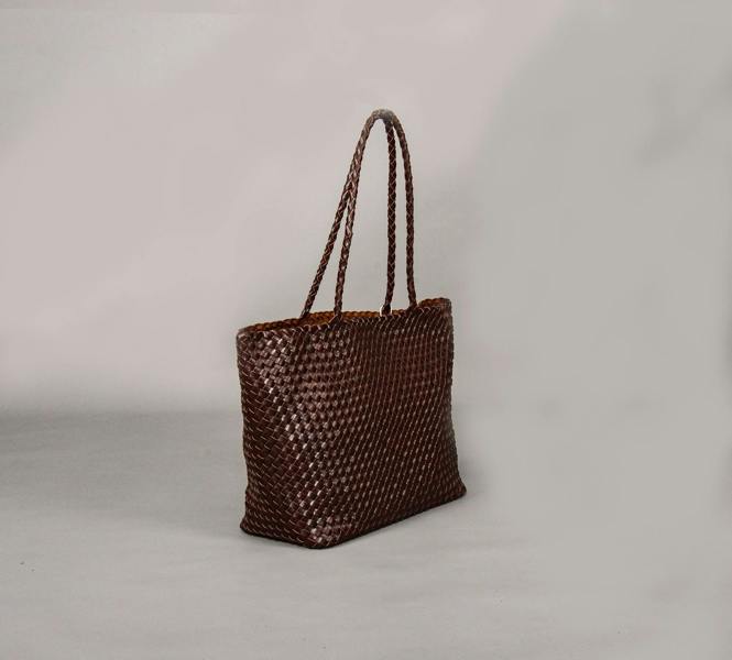 RIMINI Vegan Leather Weaving Shopping Bag 'Betty' - Dark Brown