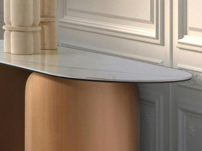 Angel Cerdá Oval Half-round Console Table in Porcelain Marble and Bronze-coloured Steel 3286