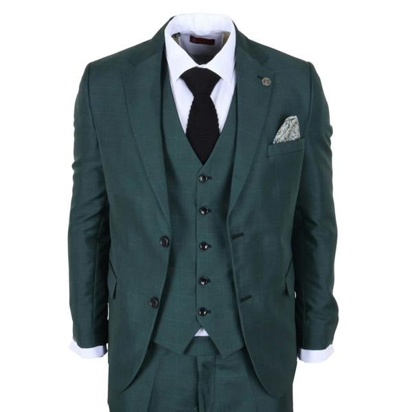 TruClothing IM52 - Men's Green Check 3 Piece Tailored Fit Suit