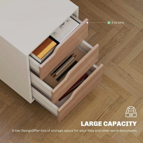 Bobobiy 3 Drawer Mobile File Cabinet, Vertical Filing Cabinet with Wheels for Home Office, Oak