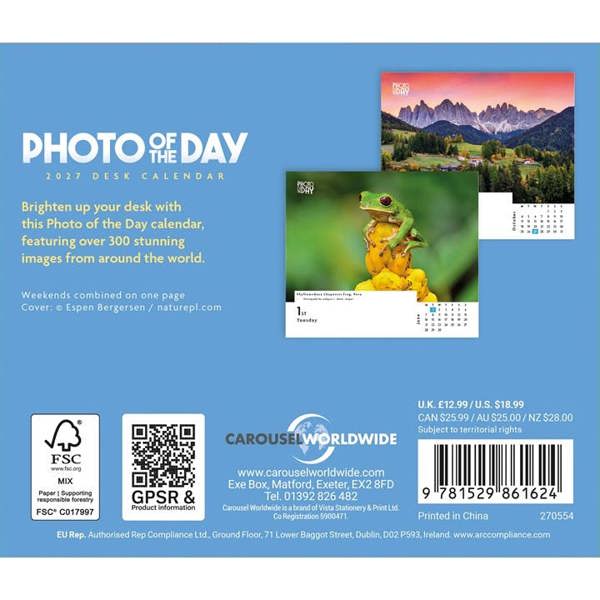 Photo Of The Day Desk Calendar 2027, Desk Calendars, Day To View, Natural World, Gift