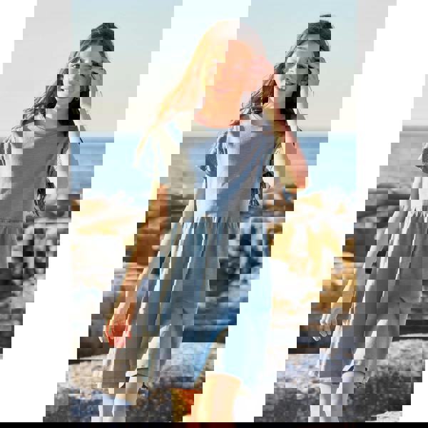 Mountain Warehouse Girls Izzy Broderie Sleeve Dress - Light Blue - 