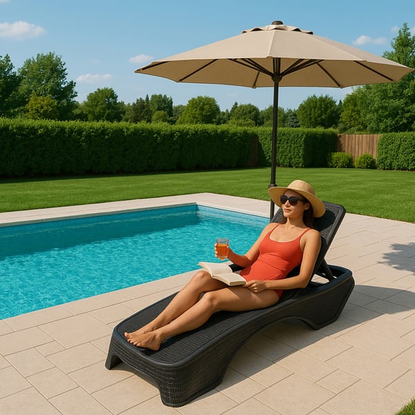 Centurion Supports MALDIVES Black Outdoor High-End PU Rattan Adjustable Sun Lounger-Fully Assembled