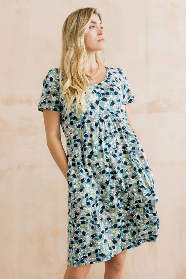 Lily & Me Festival Printed Organic Cotton Jersey Dress Ocean