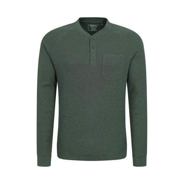 Mountain Warehouse Mens Selby Waffle Henley T-Shirt - Khaki Green - 