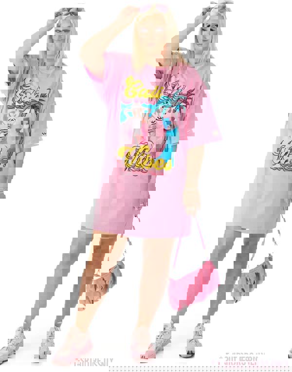 Barbie Womens Pink Cali Vibes Barbie Placement Print Short Sleeve Skater Dress