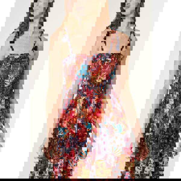 Blue Vanilla Bold Print Shirred Waist Dress