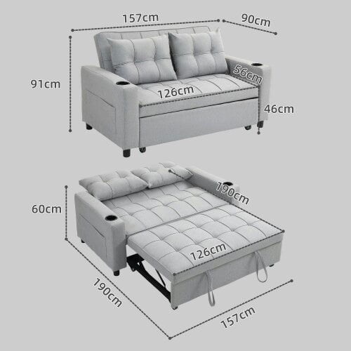 Wyld Haus Kahani Razi Light Grey Upholstered 2 Seater Pull Out Sofa Bed