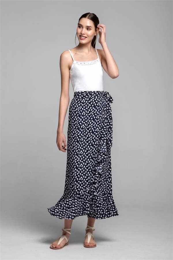 Rumour London Stella ruffled floral-print wrap skirt
