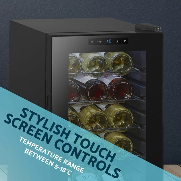 15 Bottle Dual Zone Freestanding Wine Cooler Fridge - LED Backlit BLACK & GLASS - LoopsDirect