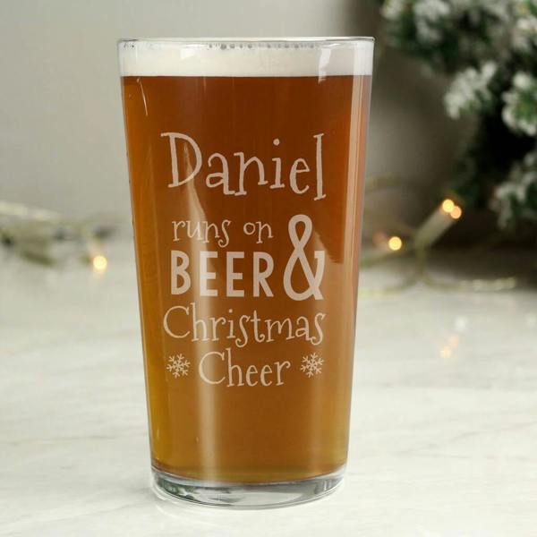Personalised 'Runs On Beer And Christmas Cheer' Pint Glass - main product image