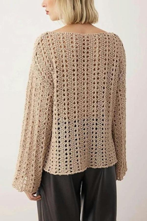 WOVCOR Openwork Boat Neck Knit Sweater