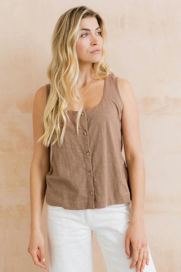 Lily & Me Pier Organic Cotton Jersey Button Vest Mocha