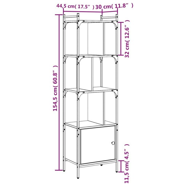 Berkfield Bookcase with Door Sonoma Oak 44.5x30x154.5 cm Engineered Wood