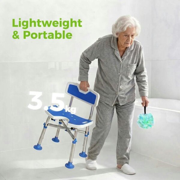 Shower Chair with U-Shaped Cutout, Height Adjustable Bath Bench, Padded Shower Stool for Elderly, Senior, Disabled, Blue