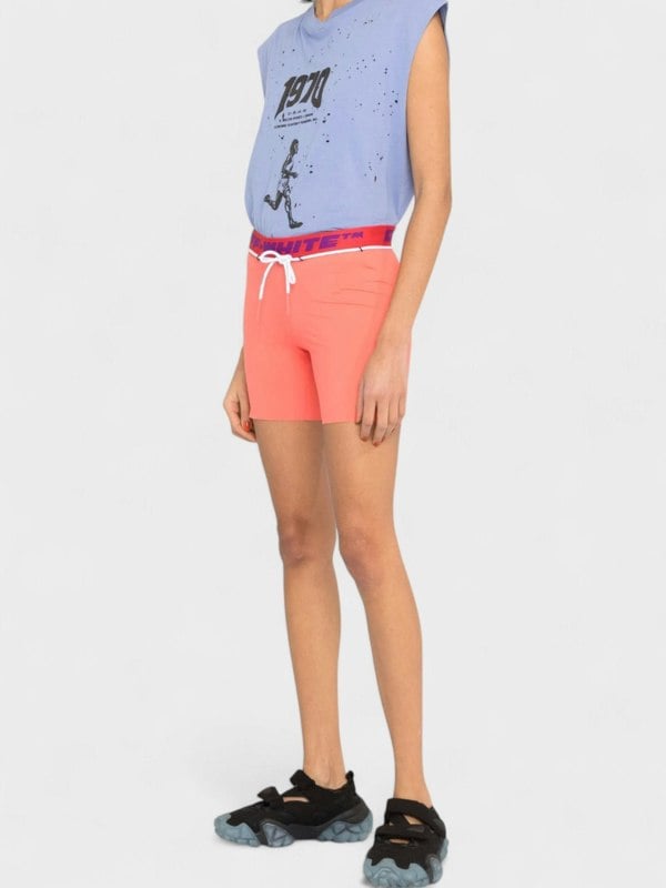 Off - White Logo Waistband Track Shorts Coral Red - Supplied FashionOff - White